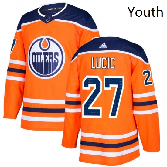 Youth Adidas Edmonton Oilers 27 Milan Lucic Authentic Orange Home NHL Jersey